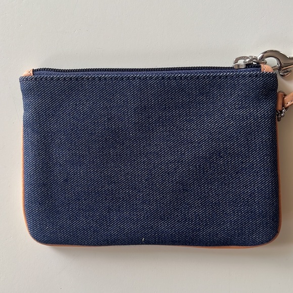 Coach Denim Blue Tan Leather Wristlet - Picture 4 of 8